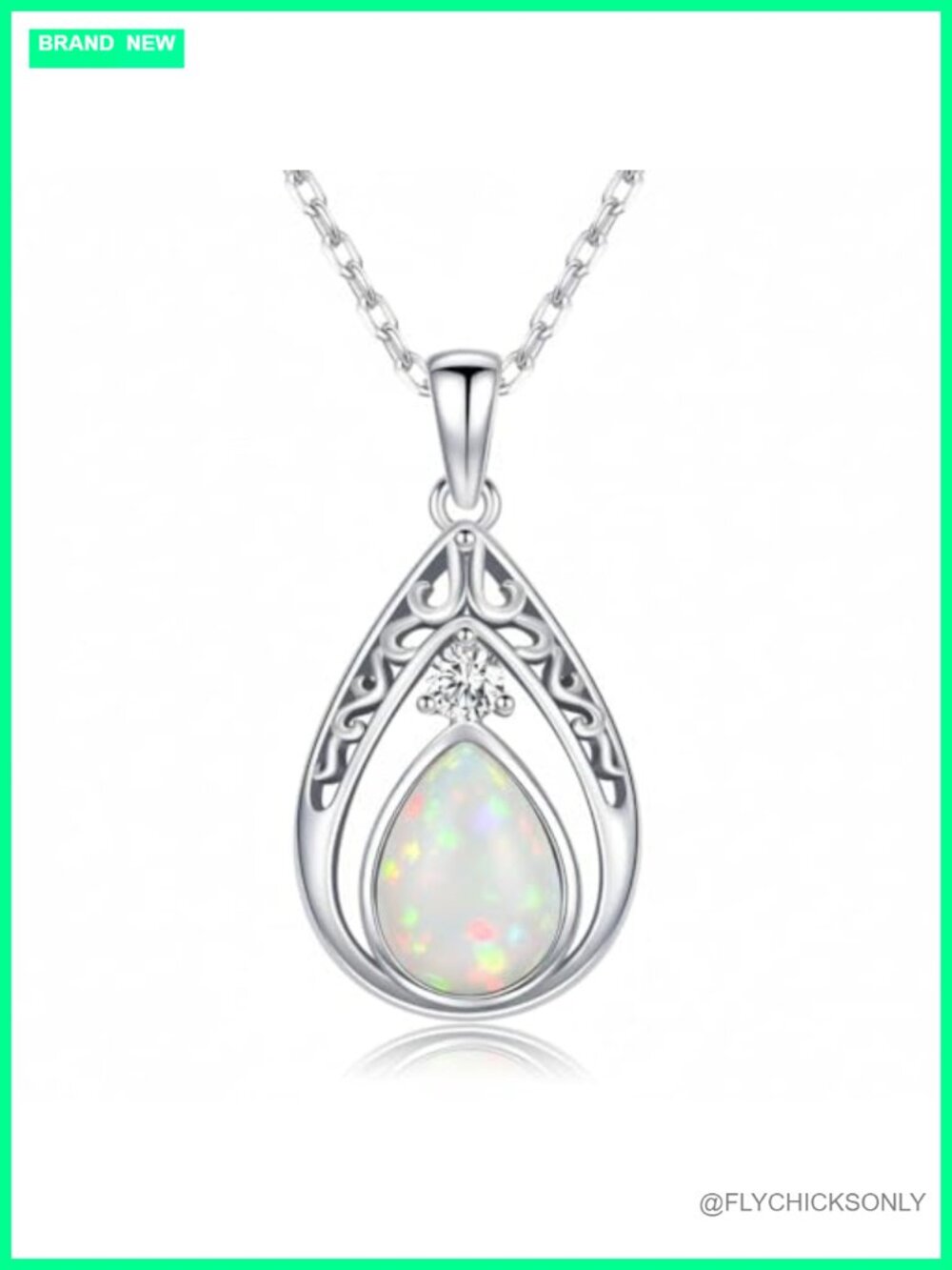 Teardrop Opal Pendant Necklace 925 Sterling Silver Filigree